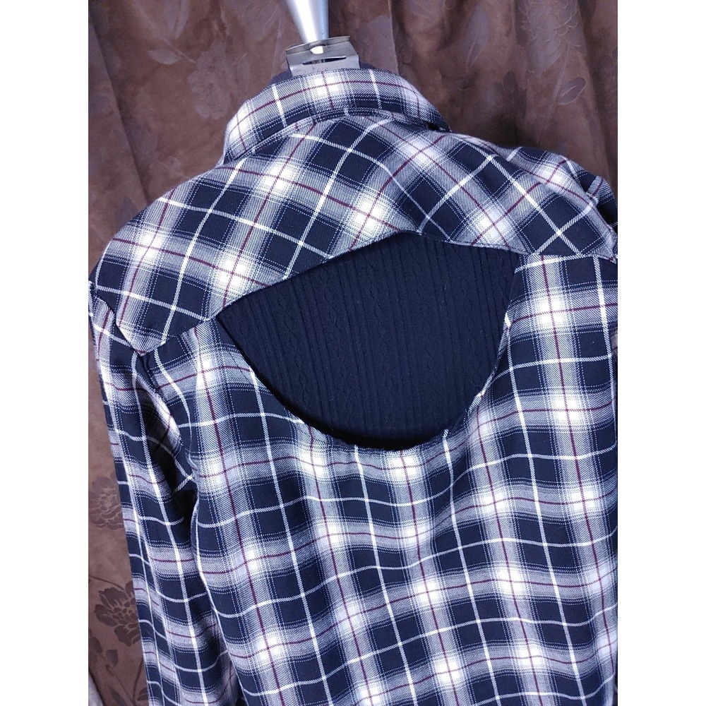 Hot Topic Plaid Flannel Cut-Out Back Button-Up Shirt Sz M Goth Grunge Rockabilly - Picture 3 of 9
